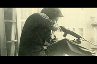 Infantryman shooting from a window